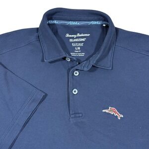 Tommy Bahama IslandZone Supima Polo Shirt Men's Large Navy Trim Fit Golf Beach‎